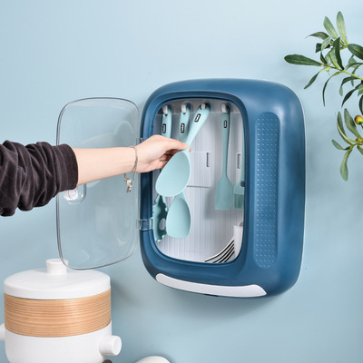 厨房置物架锅铲 多功能置物架 带盖防尘防虫大容量 吸壁式免打孔|ms