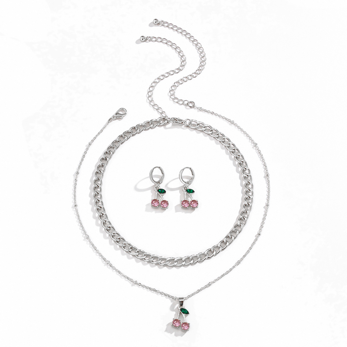 Ensemble De Collier De Boucles D&#39;oreilles Cerises À Pompons Multicouches display picture 11