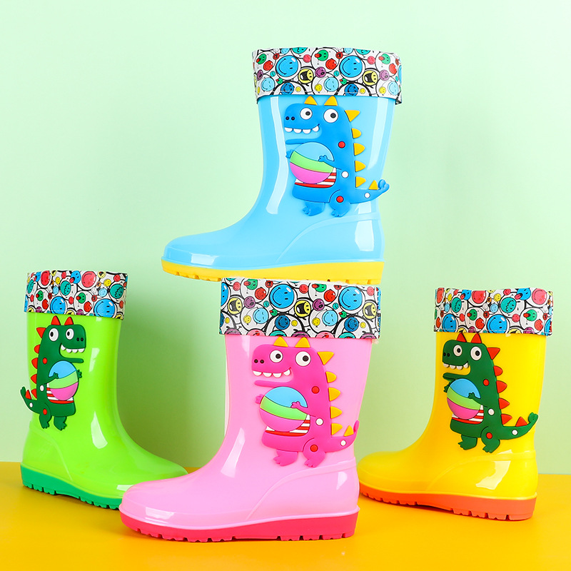 2020 new pattern children Rain shoes dinosaur Boy waterproof student Water shoes In cylinder keep warm Boots girl Big boy Rubber shoes