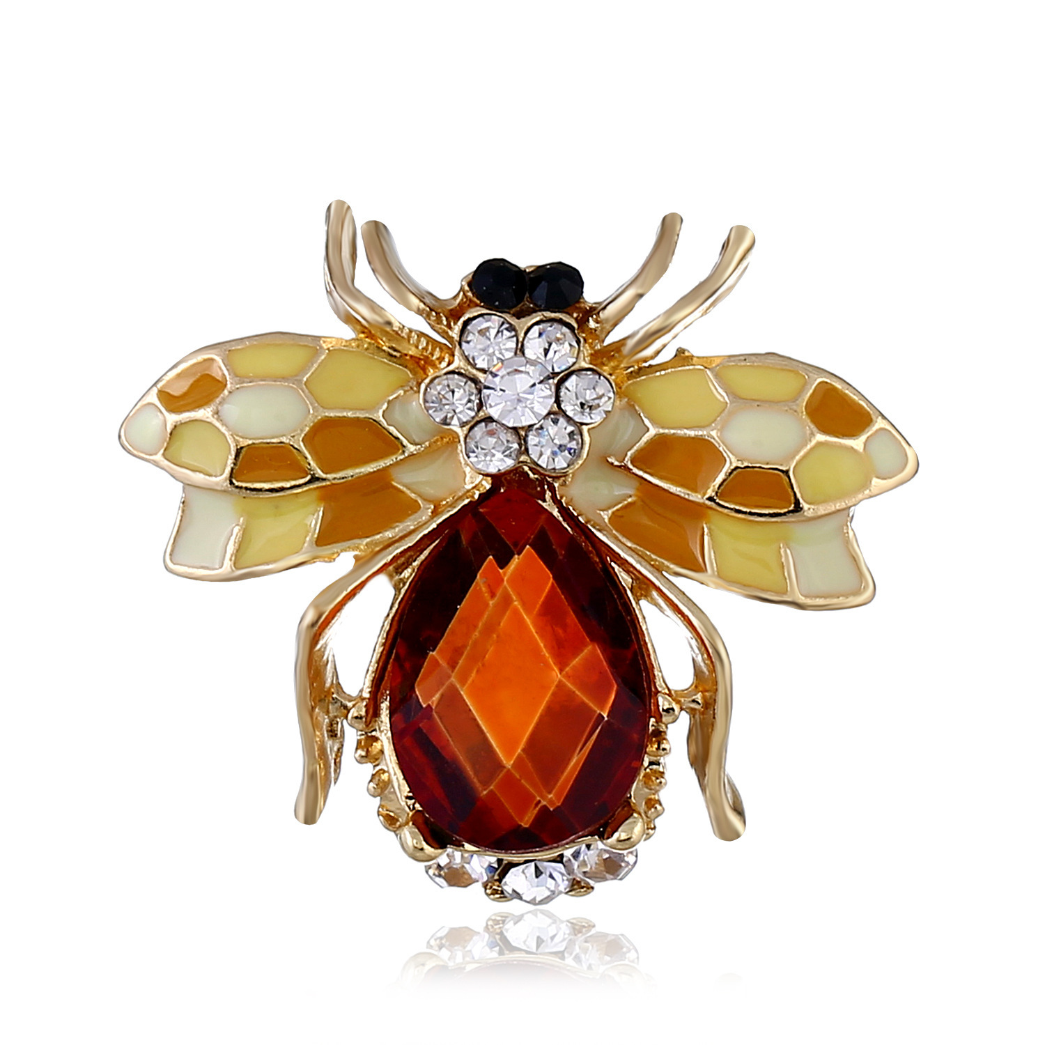 Nihaojewelry Animal Insect Spur Pin Small Bee Brooch Retro Cartoon Crystal Diamond Yellow Bee Brooch display picture 23