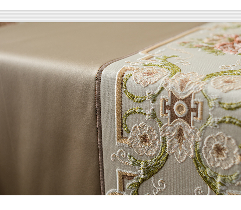 Luxury Classical Embroidered Runner Waterproof High-Precision Geometric Rectangular Coffee Table Dining Tablecloth_voghion.com