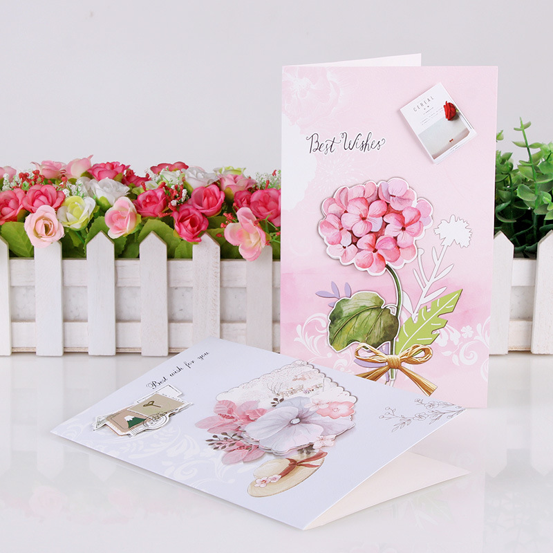 HK-828布纹纸花卉系列立体贺卡通用贺卡母亲节生日贺卡祝福卡片|ru