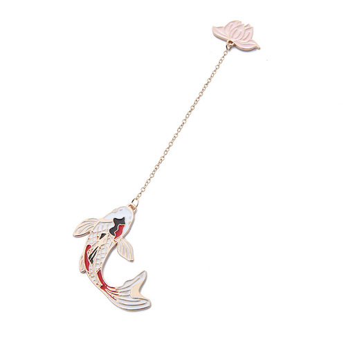 Koi lotus leaf metal bookmark Chinese style lotus carp children's bookmark learning stationery pendant ancient style bookmark