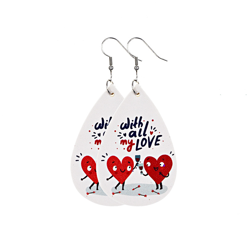 1 Pair Lady Modern Style Sweet Letter Heart Shape Cat Pu Leather Drop Earrings display picture 5