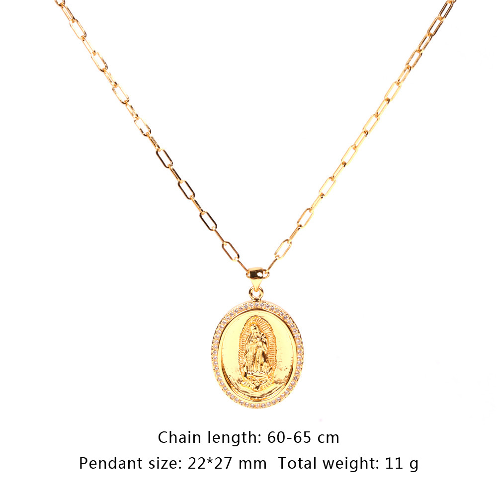 Hot-selling Micro-inlaid Zircon Thick Cable Chain Punk Hip-hop Virgin Mary Necklace display picture 8