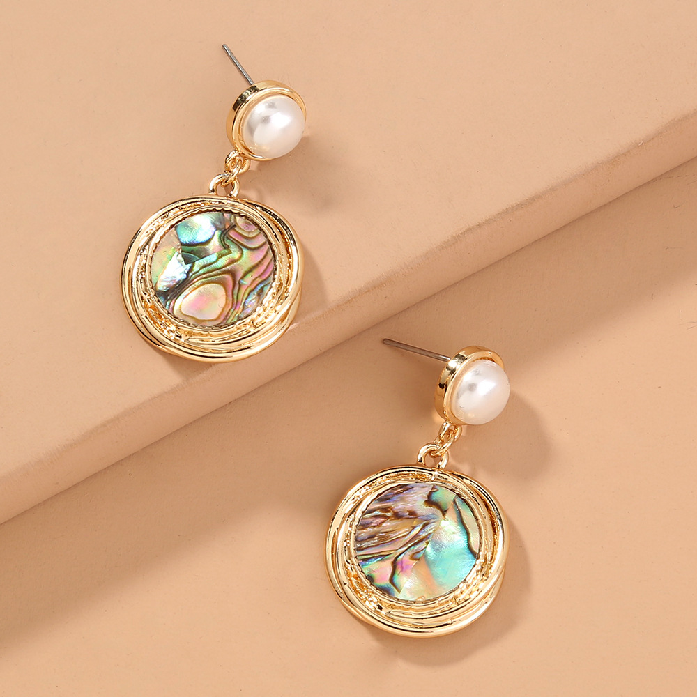 Fashion Simple Imitation Pearl Round Natural Abalone Shell Short Earrings display picture 6