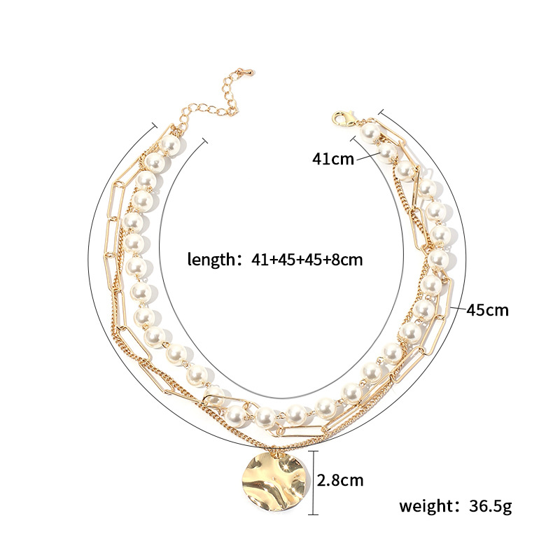 38g Weight Necklace Classification Wedding, Travel Occasion Women'S Gender Fashion Style Gold Color Fashion Multi-layer Pearl Disc Necklace Simple Fashion Short Clavicle Necklace 无