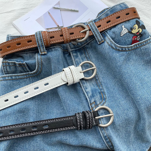 New fashionable double-line men's and women's belts for students hollow versatile thin trouser belts decorative dress belts for women retro