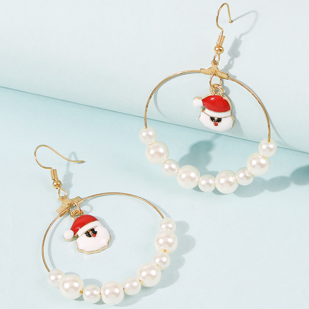 Übertriebene Große Kreisgröße Perle Perle Weihnachtsbaum Elch Ohrringe Für Frauen Heißen Verkauf display picture 16