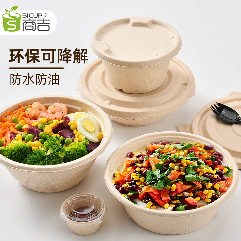 一次性碗加厚环保圆形打包盒可降解纸浆碗家用野餐烧烤碗健身餐盒|ms