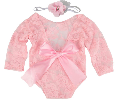 Newborn Photography Lace Dress with Bow Ties, Lace Dress with Hair Ties, Two-Piece Set Photo Prop