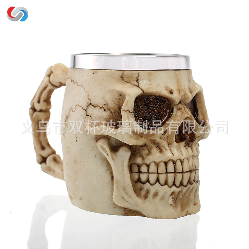 Suministro directo de fábrica resina creativa cráneo de acero inoxidable taza 3D 3D creativo taza de café de comercio exterior