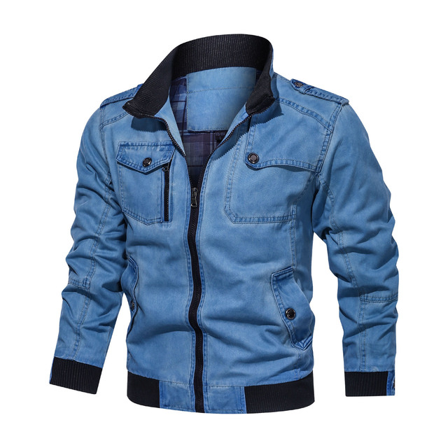 Spring and autumn thin men’s stand collar cotton denim jacket casual wash jacket for men