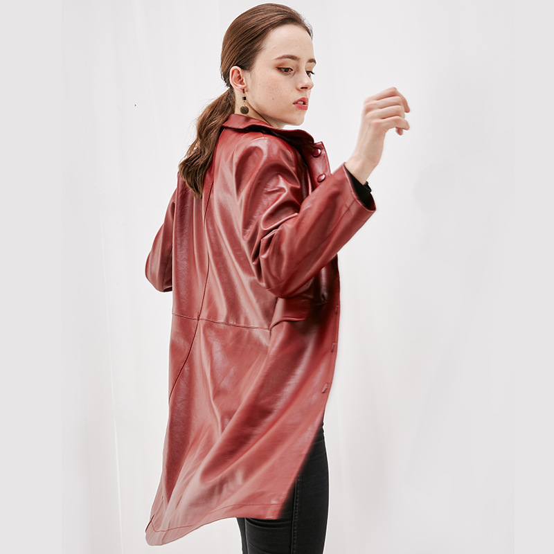 2020新款大码女式风衣中长款女式皮衣现货现发PU皮衣女|ru