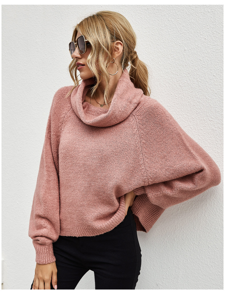 blasting solid color loose bat sleeve women s fall new pullover turtleneck sweater NSYH7123