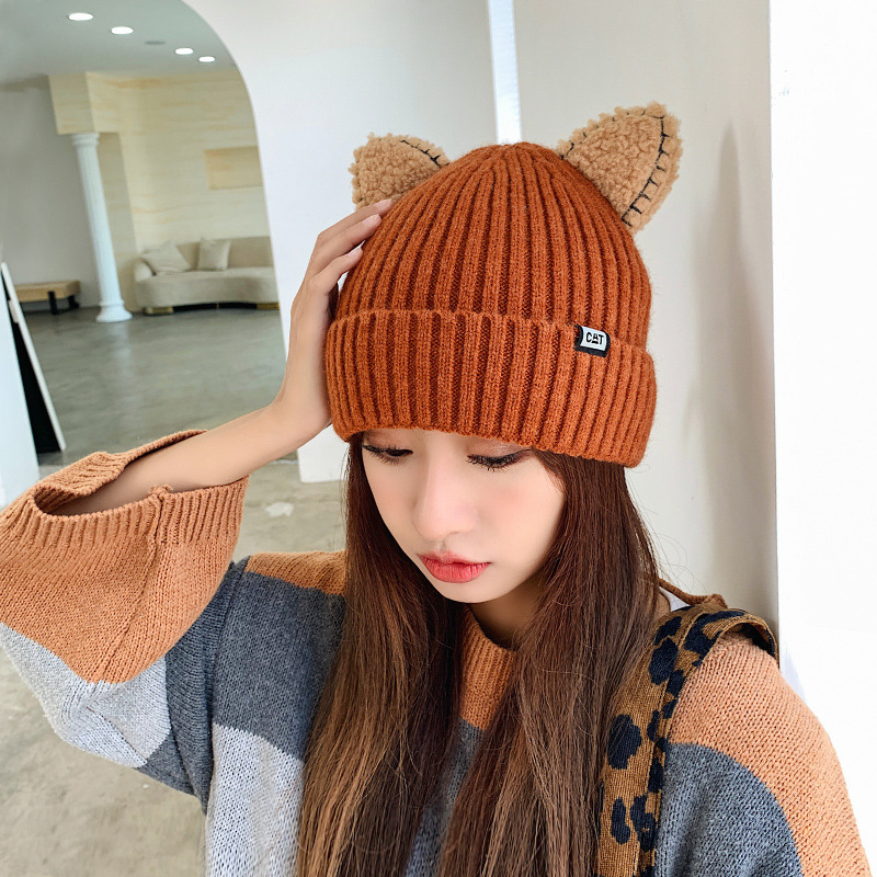 Female winter hot style all-match cute cat ears woolen hat