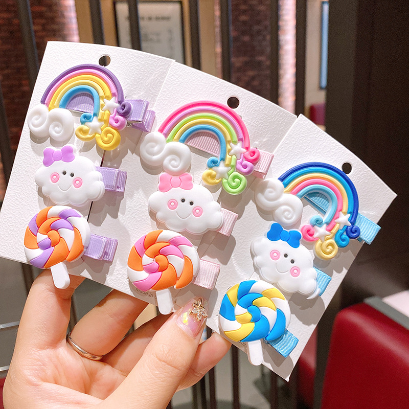 Rainbow Cloud Lollipop Color Hairpin Korean Children Cute Hairpin Little Girl Girl Baby Hair Accessories Clip display picture 1