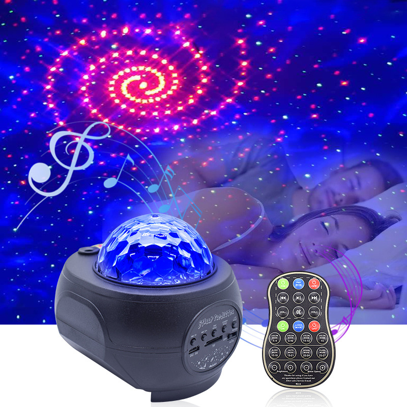 Nueva lámpara de láser cielo estrellado lámpara de proyección atmósfera lámpara Bluetooth música USB cielo estrellado llama patrón de agua LED luz de la noche