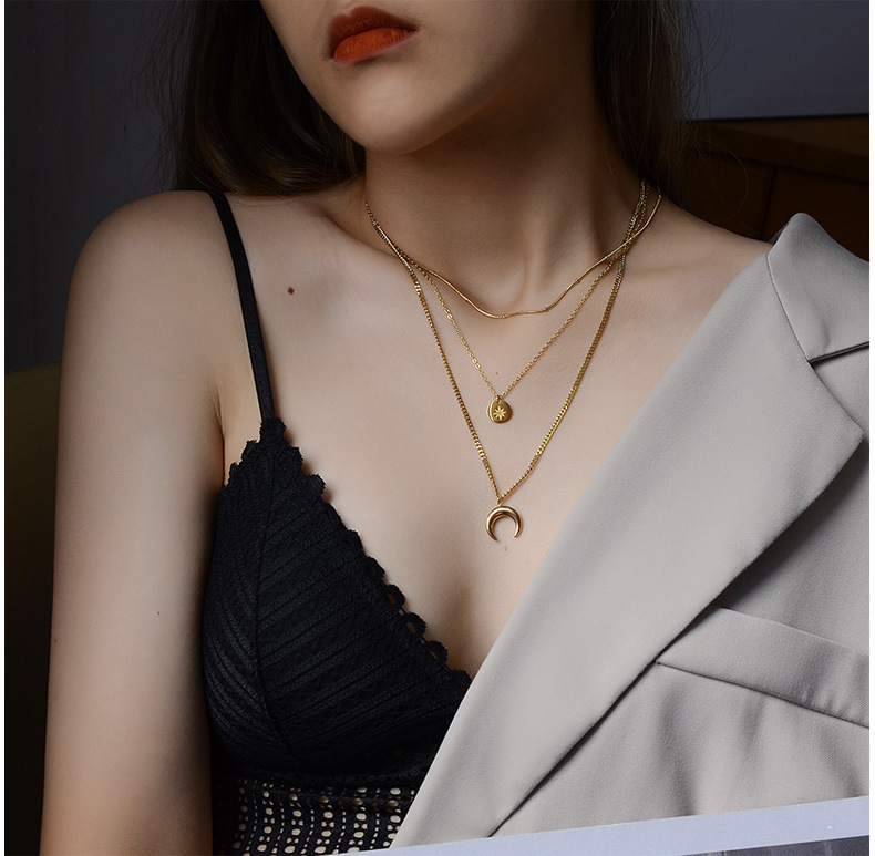 New Fashion Star Moon Sun Titanium Steel Bracelet Necklace Set display picture 16