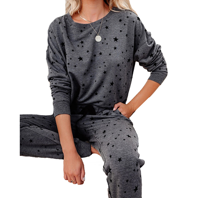 autumn and winter printed long-sleeved round neck casual loose sweater suit NSKX9678