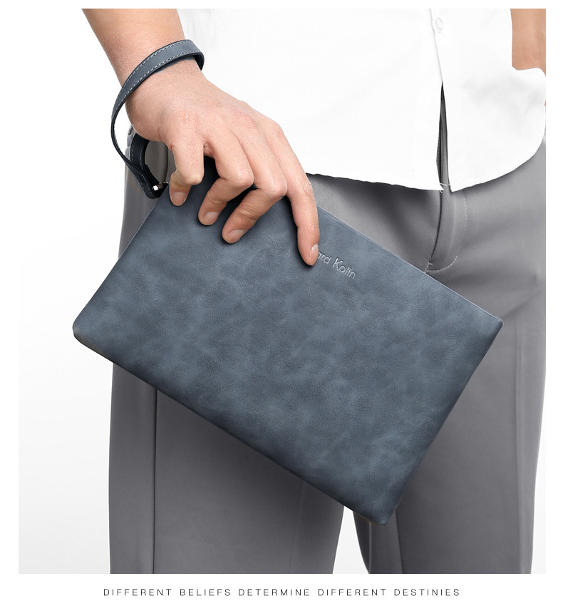 Men's Solid Color Pu Leather Zipper Envelope Bag Clutch Bag display picture 1