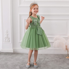 Cross-border exclusive children's formal dress with large bow applique — Princess-style gown, girls' wedding-style puffy runway dress