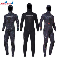 Professional fishing suit CR3/5/7mm free diving outdoor camouflage hooded warm split fishing wetsuit