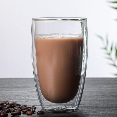 Taza de vidrio de borosilicato doble capa con tapa de bambú diseño en forma de huevo para café leche y jugos