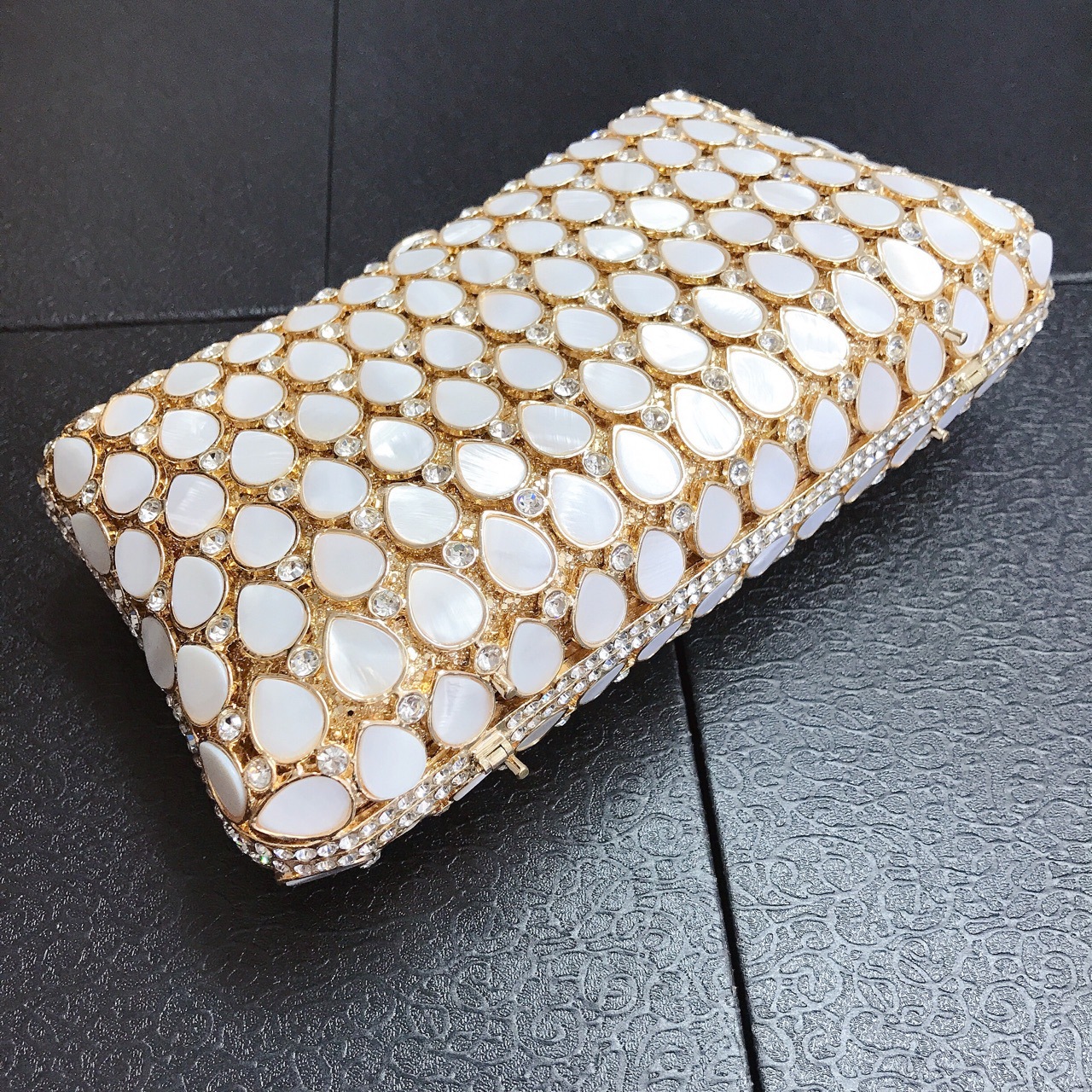 Túi clutch nữ đính đá pha lê hình giọt nước dự tiệc — Màu vàng chi tiết 6