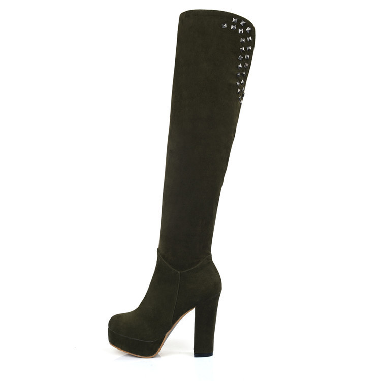 工厂跨境跨境电商秋冬人气色过膝靴级搭粗跟长筒水钻女靴40女鞋