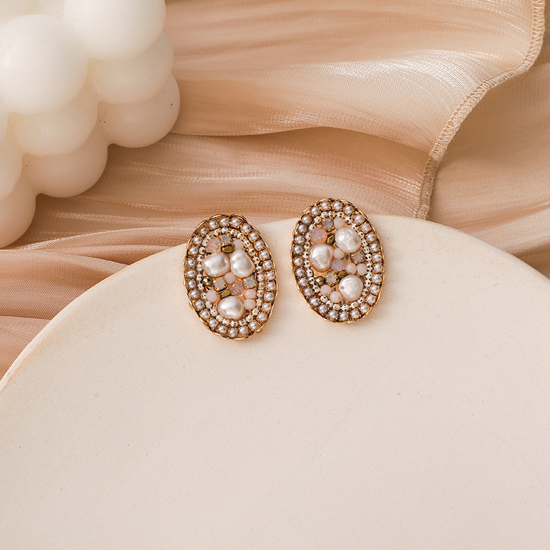 Boucles D&#39;oreilles En Cristal Perle Ovale Retro Baroque display picture 5