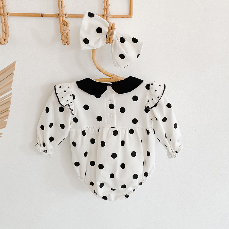 Ins2024 Spring Autumn Baby and Children's jumpsuit, women's baby polka dot long sleeved cotton triangle hoodie, crawling_voghion.com