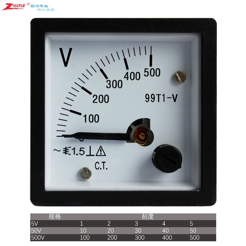出口型指针励磁交流电压测量表99T1、SQ-48-V AC 0-5V 50V 500V