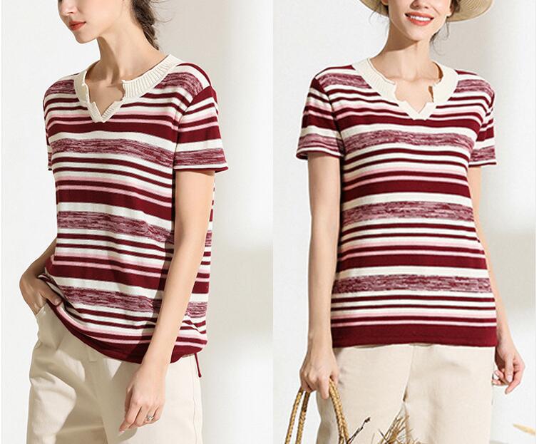 Korean Long-Sleeved loose Striped Knit Top Bottoming Shirt NSYF1080