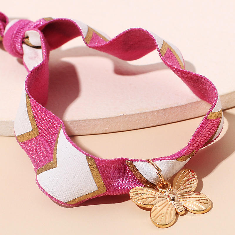 3g Weight Bracelets Classification Business, Travel Occasion Women'S Gender Purple, Red, Green, Black Color Fabric Butterfly Elastic Bracelet 7