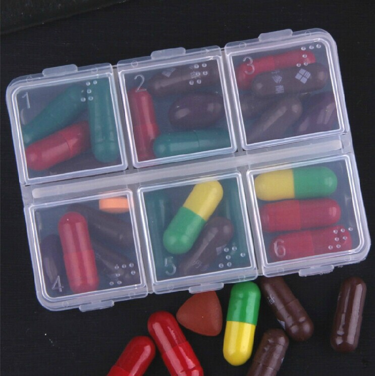 日式6格独立盖药品分装随身便携一周 塑料迷你小药盒