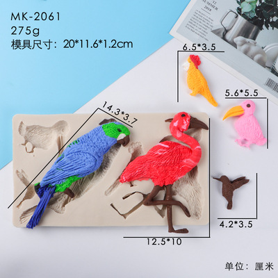 Pájaro loro fondant molde de silicona selva tropical tortuga hoja de bambú borde decoración de la torta molde utensilios de cocina