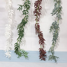 仿真柳葉藤條婚慶布景植物藤蔓壁掛裝飾綠植柳葉條吊頂亞馬遜熱銷