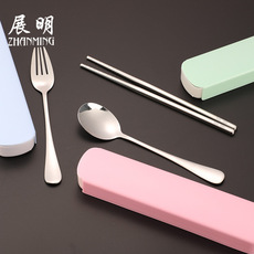 304不锈钢餐具三件套学生户外便携勺子叉子筷子套装广告促销礼品