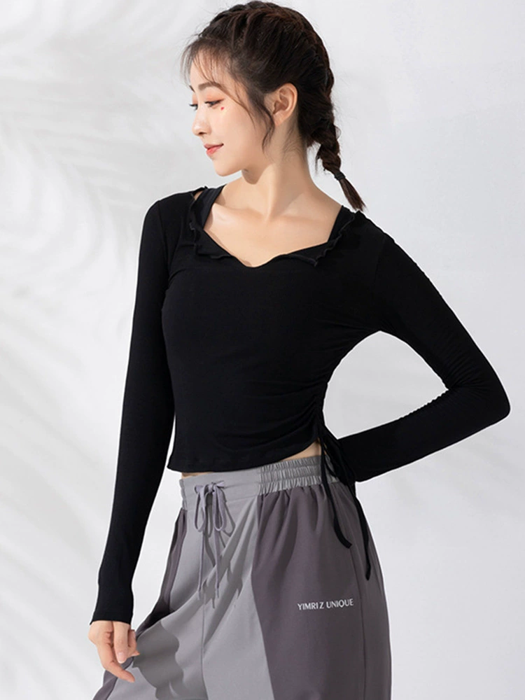 Sexy sports belt, T-shirt, elastic quick dry long-sleeve for yoga for gym, tight, for running, fitted, autumn, internet celebrity