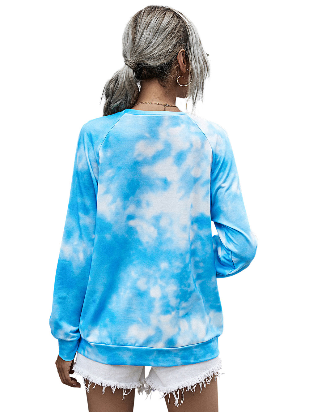 Hot Sale New Women s Digital Print Round Neck Long Sleeve Tie-Dye Sweater  NSDF907