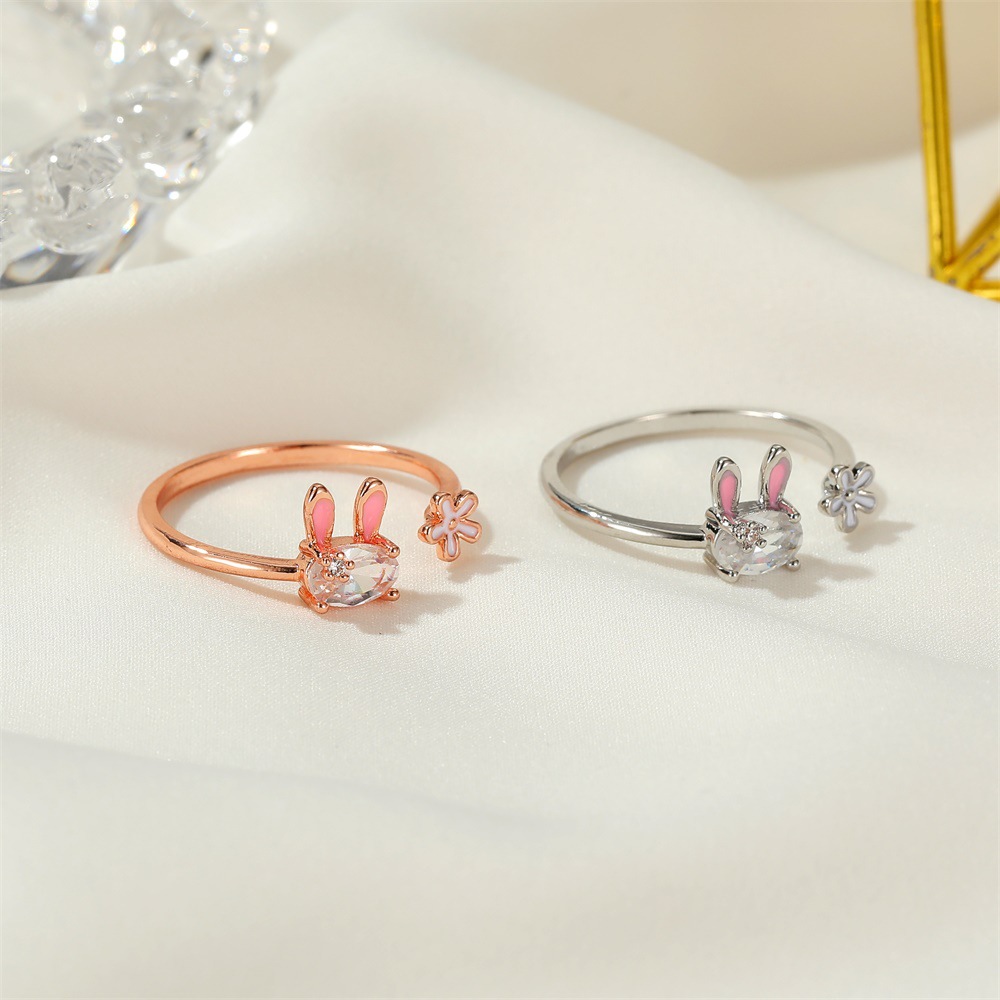 Korea Cute Bunny Sweet Girl Heart Flower Finger Ring Wholesale display picture 3