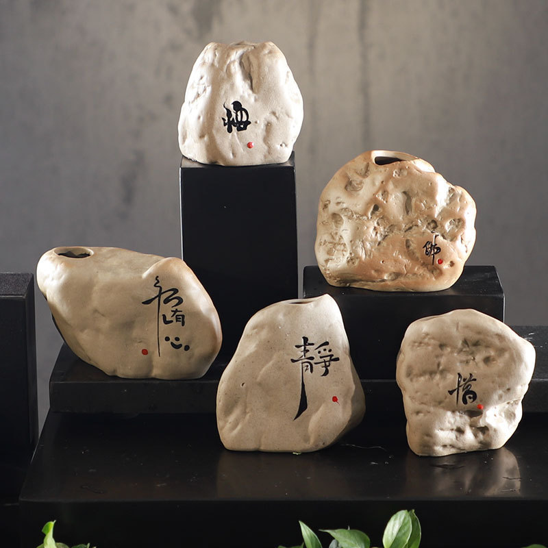 Stoneware Imitation Stone Flower Insert Retro Creative Ceramic Flower Vase for Hotel Hydroponic Plant Flower Factory Wholesale