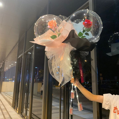 玫瑰花波波球发光 网红气球夜市摆地摊热销带灯花瓣花束气球|ms