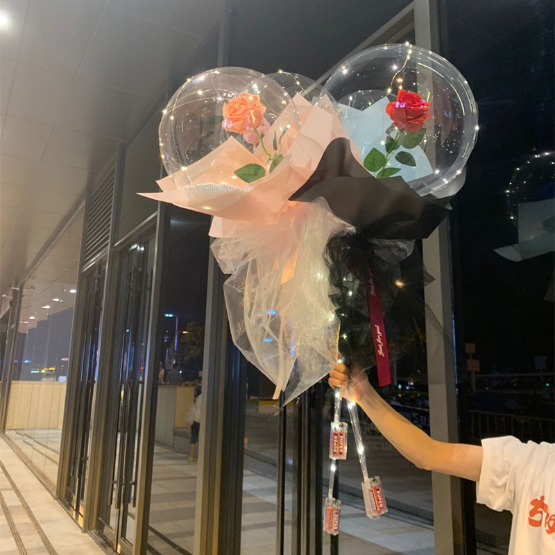 玫瑰花波波球发光 网红气球夜市摆地摊热销带灯花瓣花束气球|ms