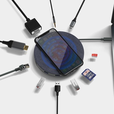 无线充电拓展坞 无线充电TYPE-C HUB 拓展坞 11合1拓展坞无线充电|ms