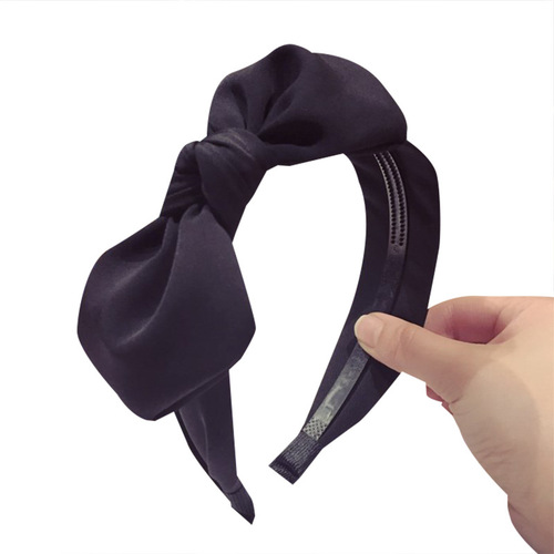 Korean new handmade hair accessories Korean version solid color rabbit ears bow wide edge toothed anti-slip hair hoop women's headband