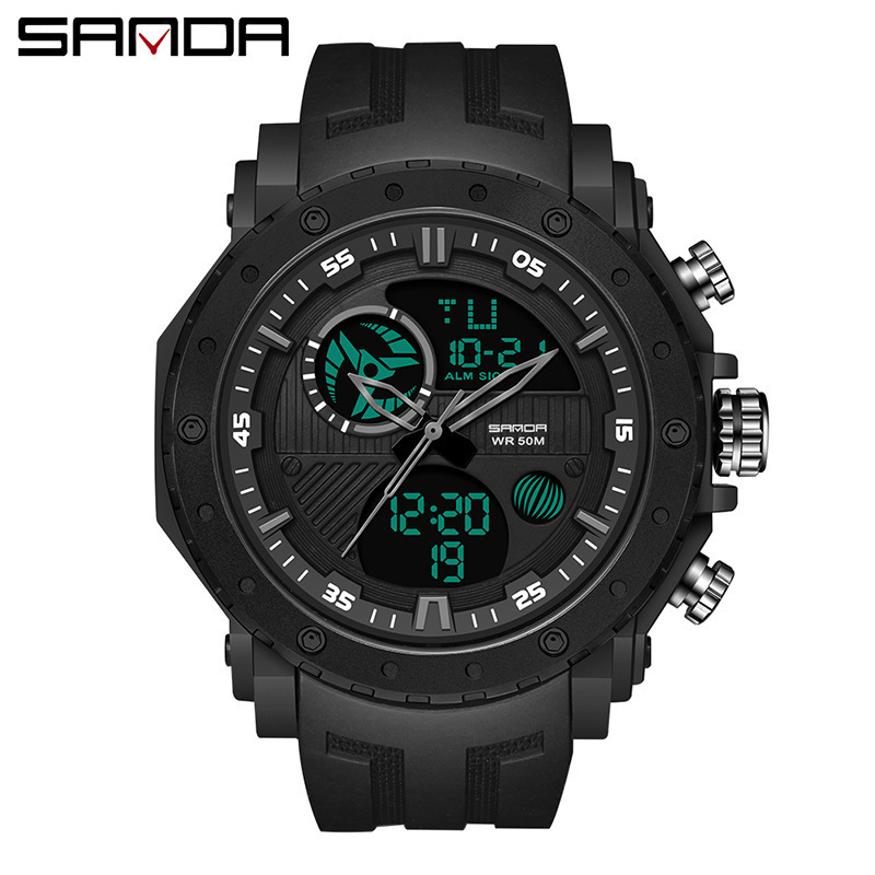 SANDA 6012 hombres reloj deportivo estudiante multi-función sincronización luminosa impermeable reloj de moda de los hombres