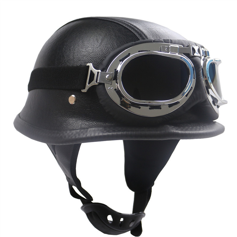 New Black Leather ZR307 American Brand WWII Retro M35 Shape Harley Helmet_voghion.com