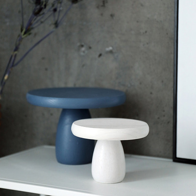 莫兰迪色调装饰摆件 小蘑菇造型蛋糕盘 北欧风格装饰器皿木制托盘|ms